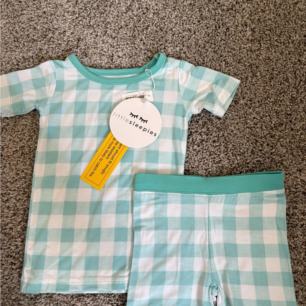 Little Sleepies Blue and White Gingham Pajama Set